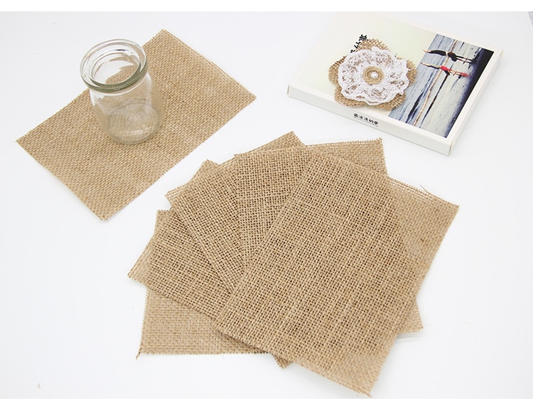 10pcs Lots Jute Burlap Hessian Square Piece For Vintage Rustic Wedding Table Decoration Christmas Xmas Party - 5