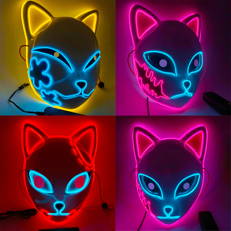 Luminous Halloween Anime Cosplay Mask Demon Slayer Sabito Cat Face Rabbit Glowing Masquerade Masques - 1