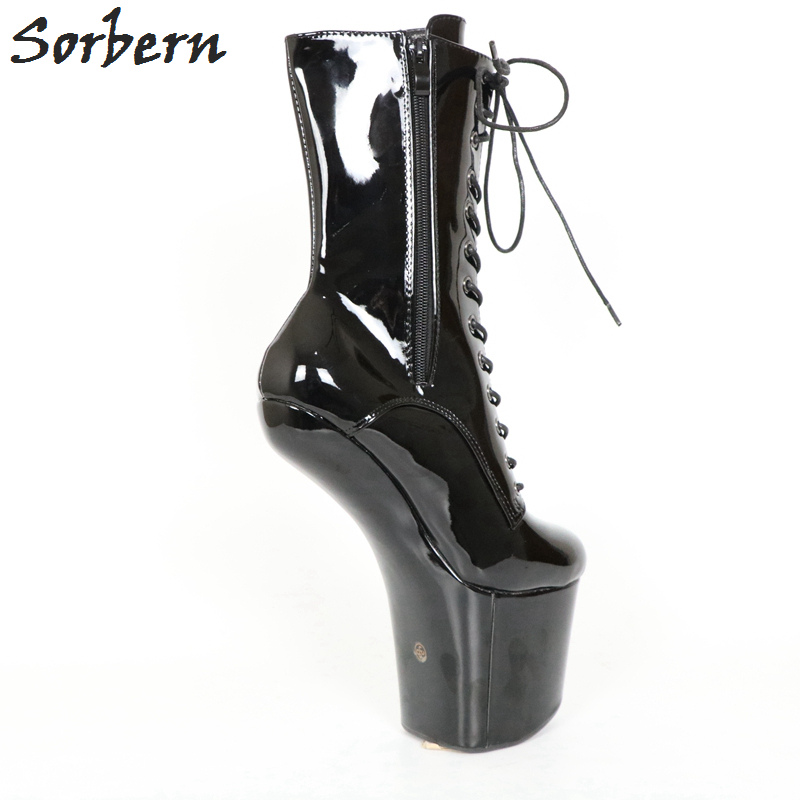 Sorbern Womens Fetish Boots Sexy 20cm Hoof Heel Midcalf Shiny Pu Vamp High Platform Heels Plus Sizes 3446 - 10