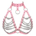 Pink Leather Harness Cage Bra Adjust Lingerie Body Bondage Sexy Hollow Out Rivet Tops Metal Chain Punk Festival Rave