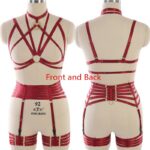 Red Body Harness Set Goth Garter Sexy Lingerie Bondage Elastic Cage Bra Wedding Leg Belt - 3