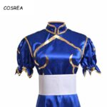 Games Chun Li Cosplay Costumes Halloween Party Sutorito Faita Blue Cheongsam Dress Belt Headgear With Women Girls Clothes - 5