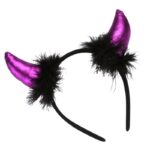 Adult Children Devil Headband Cosplay Costume Fancy Party Glitter Demon Horn Fluffy Plush Hair Hoop Xmas Prop - 3