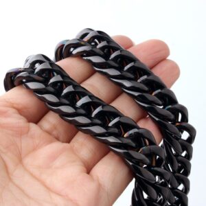 16mm Wide Black Men's 316l Stainless Steel Double Curb Cuban Link Chain Necklace & Bracelet Jewelry Gift 7-40inch