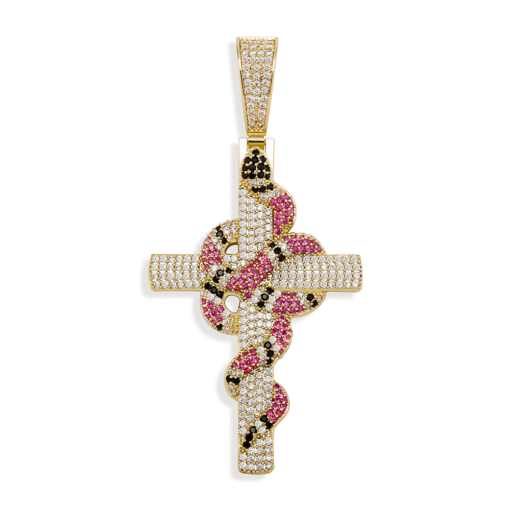 Iced Out Cubic Zirconia Snake Cross Pendant Necklace Hip Hop Jewelry Sparkling Christmas Gifts For Menwomen - 7
