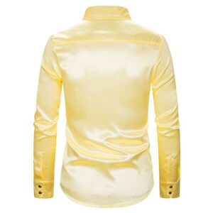 Shiny Gold Sequins Glitter Dress Shirt Men Satin Smooth Nightclub 70s Disco Stage Party Rave Chemise - 2