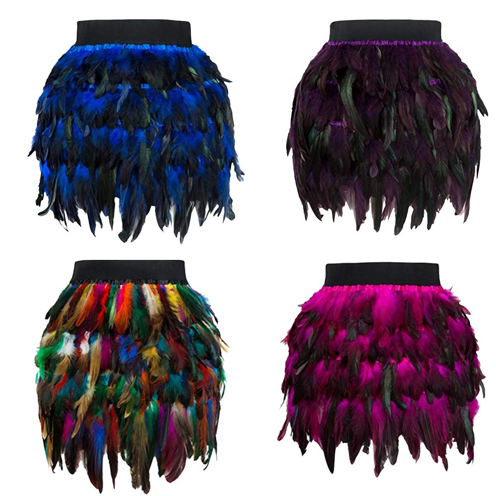 Womens Christmas Santa Cosplay Mini Skirt Aline Faux Fur Feather Holiday Fashion - 2