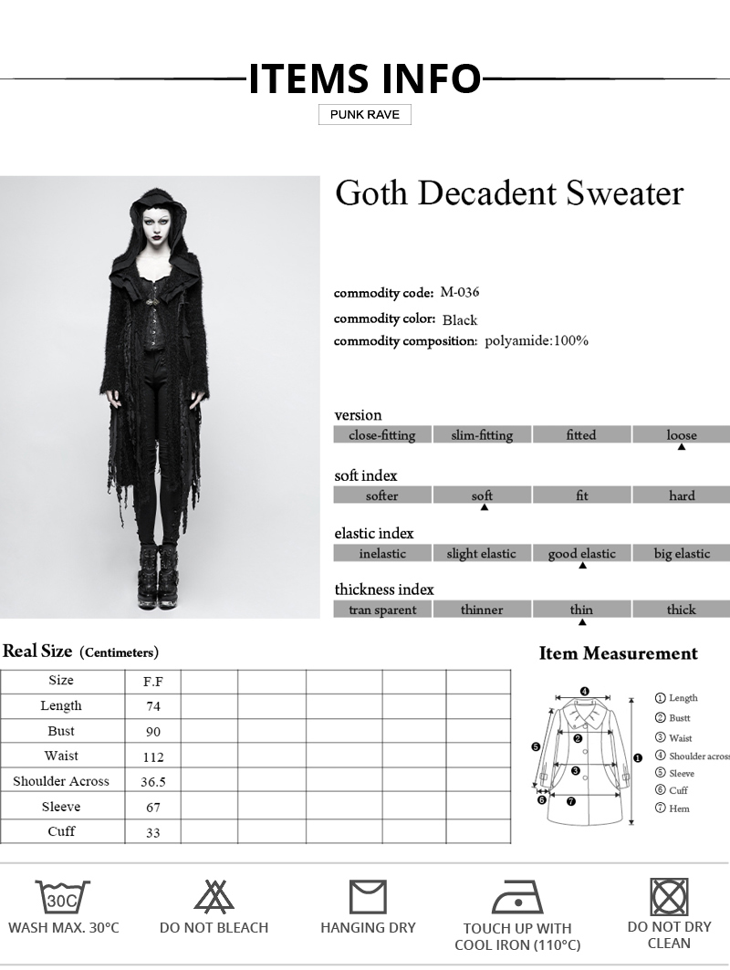 Punk Rave Gothic Vampire Womens Long Black Trench Coat Asymmetric Witch Style Outwear With Hole Knitting - 1