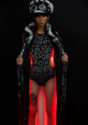 Led Luminous Clothes Hooded Jacket Long Stage Faux Fur Coat Show For Dancer Nightclub Coats