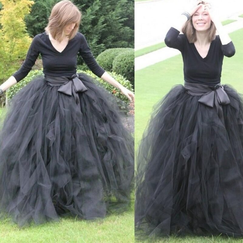 Pretty Black Adult Tutu Skirt Women With Ribbon Floor Length Long Female Tulle Elastic