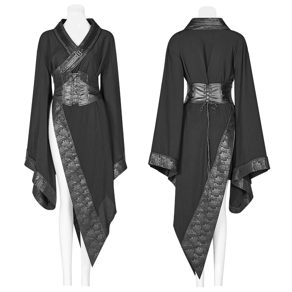 Punk Rave Women Gothic Lolita Kimono Dress Asymmetric Corset Adjustable Party Stage Perform Costume - 4