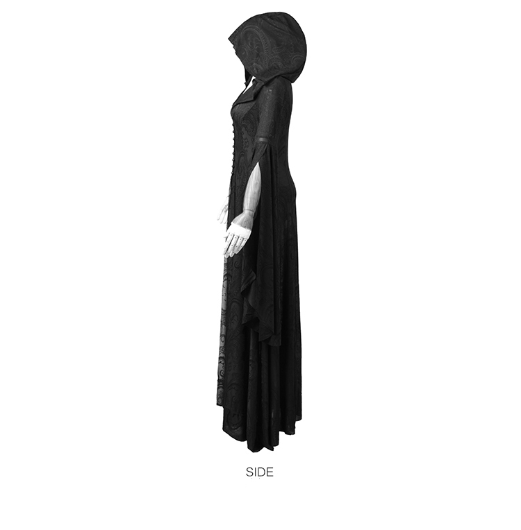 Vintage Steampunk High Priestess Dress Womens Gothic Hooded Witch Cosplay Gowns With Jacquard Detailing - 8