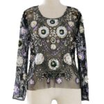 Female Fashion Tops Sexy Party Beaded Sequin Blouses European Runway Style Long Sleeves Shiny Shirts Costumes - 3