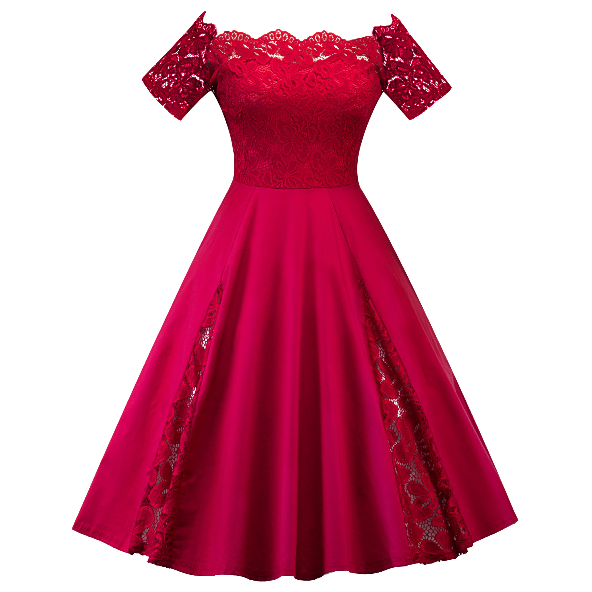 Retro Elegance Womens 1950s60s Inspired Vintage Lace Party Swing Dress For Evening Events - 5