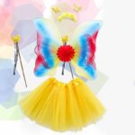 4pcs Girls Fairy Costume Set Rainbow Butterfly Wings Three Tulle Tutu Skirt Wand Headband Princess Party 3-8t - 3