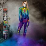 10style Skeleton Zentai Zombie Devil Print Bodysuit Carnival Cosplay Costumes Woman Scary Ghost Skull Party Jumpsuit - 3