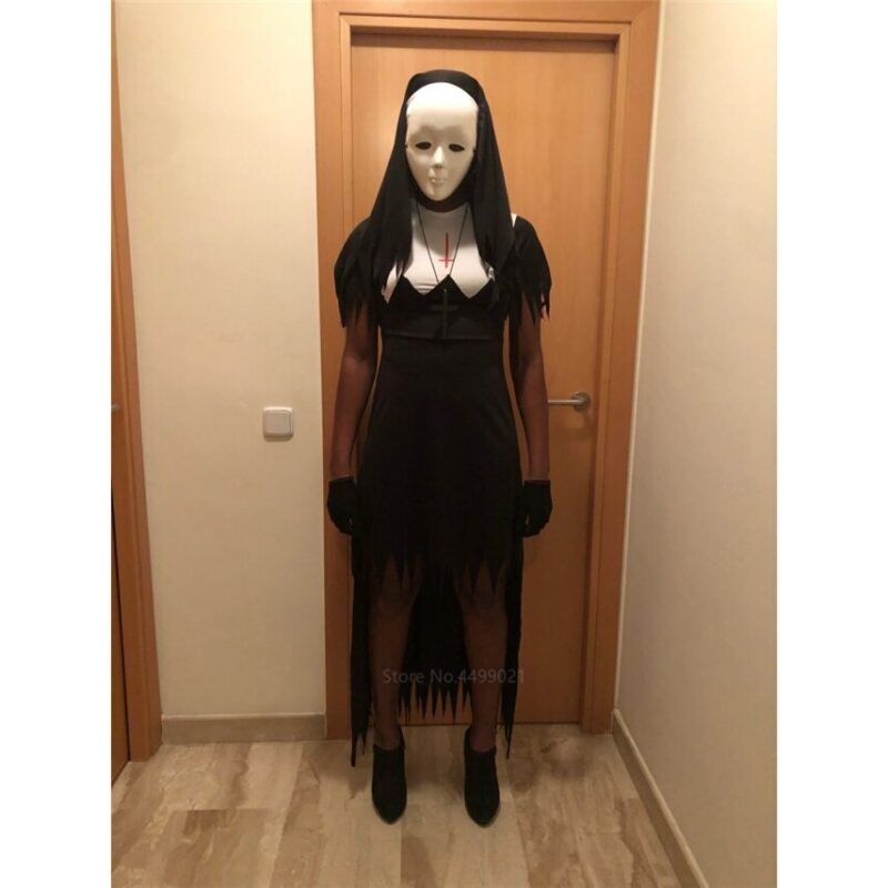 Adult Nun Horror Costume Black Vampire Sister Dress For Halloween Party