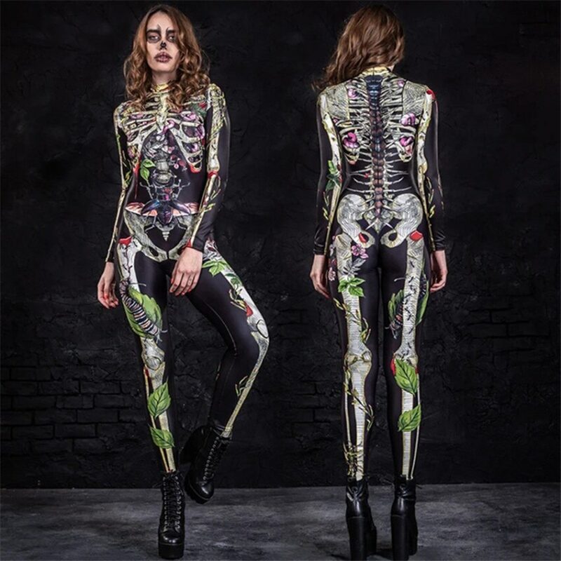 Scary Costume Jumpsuit For Women Skeleton Bodysuit Cosplay Carnival Party Performance Devil Ghost Horror Zombie