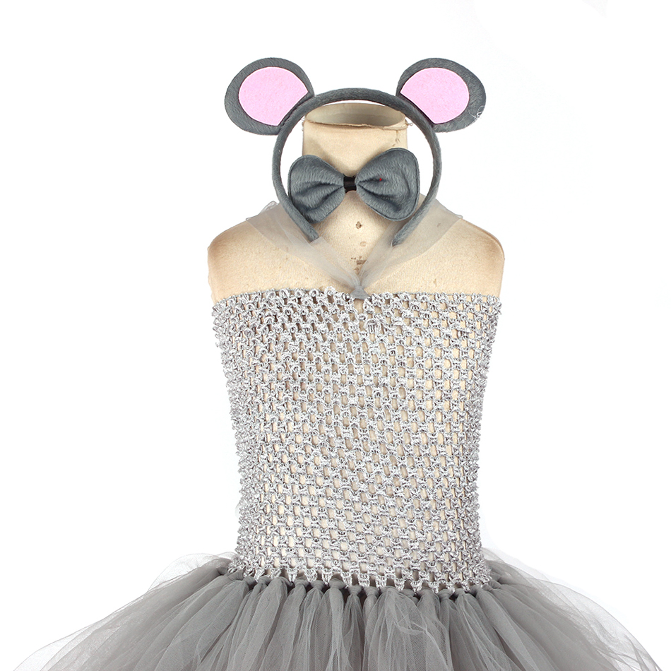 Baby Girls Adorable Gray Mouse Cartoon Cosplay Costume Fancy Carnival Party Dress Nina Disfraz Outfits - 7