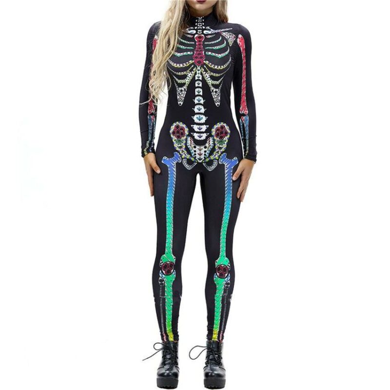 Day Of The Dead Skeleton Scary Costume Women Horror Cosplay Jumpsuit Witch Disguise Devil Female Fancy Carnival Party