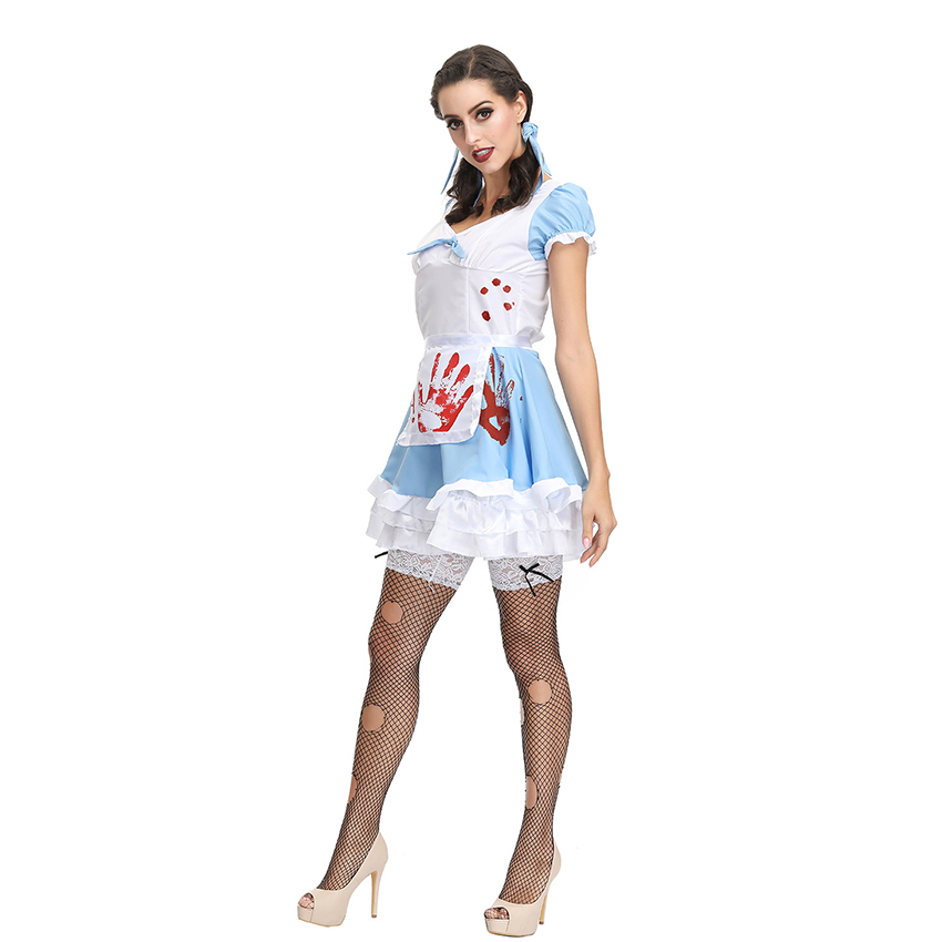 Deluxe Adult Spooky Servant Horror Maid Costume With Accessories For Halloween Parties - 5