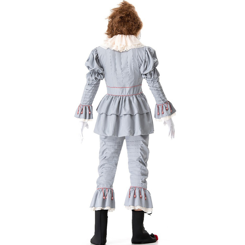 Womens Scary Clown Costume Pennywise Inspired Joker Outfit Stephen Kings It Themed Party Suit - 3