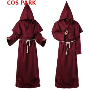 Witch Dress Plague Doctor Costumes Cosplay Men Monk Clothes Wizard Robe Pointed Hood Cape Cloak - 2