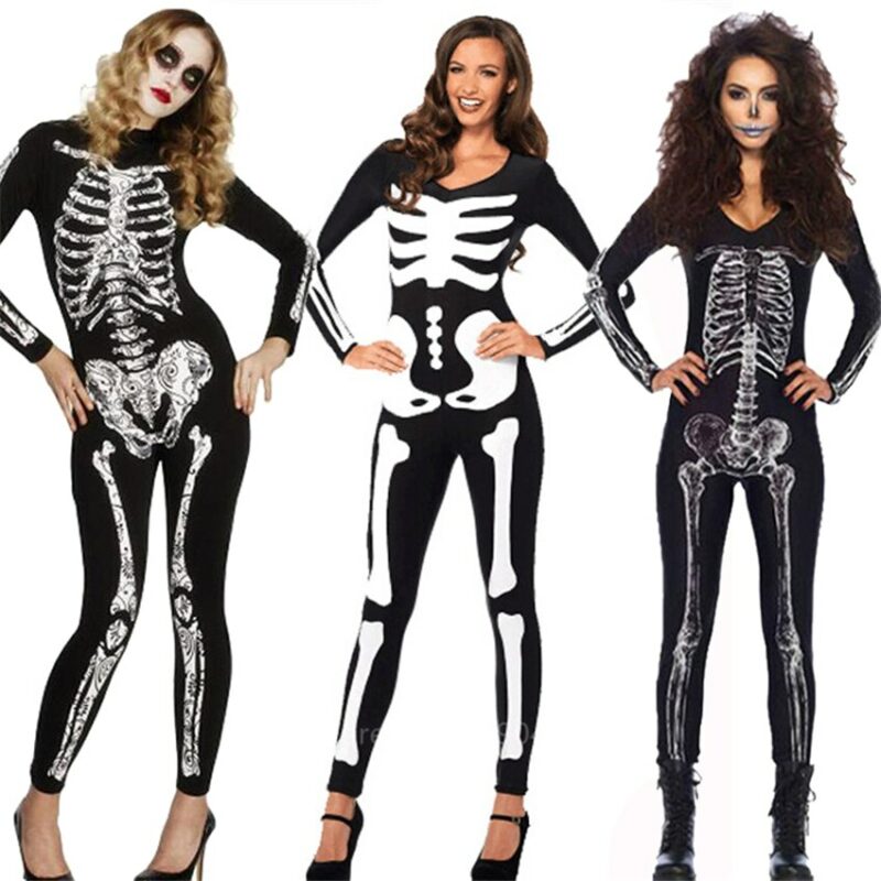 Skeleton Costume For Women Scary Skull Witch Horror Sexy Jumpsuit Vampire Zombie Cosplay Ghost Carnival Party Fancy