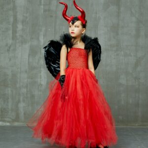 Red Maleficent Costume Girl Devil Tutu Dress For Party Show Baby Demon Up Cloth Scary Costumes Carnival Disguise - 2