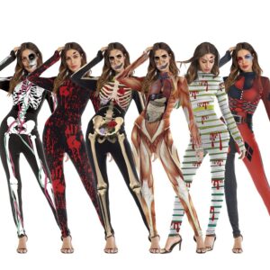One Piece Female Skull Skeleton Costume Party Wear Scary Woman Jumpsuit Zombie Vampire Cosplay For Ladies