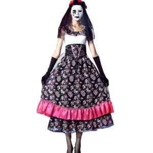 Day Of The Dead Dress Scary Corpse Bride Costume Adult Women Carnival Doll Skull Skeleton Bone Horror Death Outfit