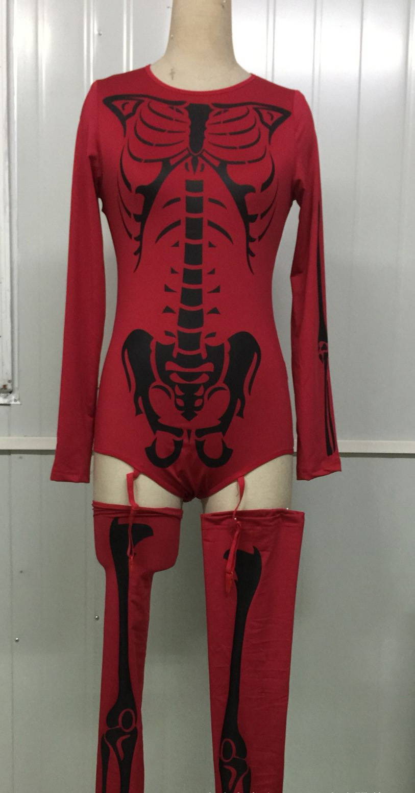 Womens Gothic Skeleton Bodysuit Sexy Horror Cosplay Costume Nightclub ...