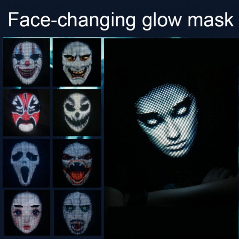 Halloween Programmable Led Glowing Mask Fullcolor Facechanging Perfect For Festivals Balls And Parties - 1