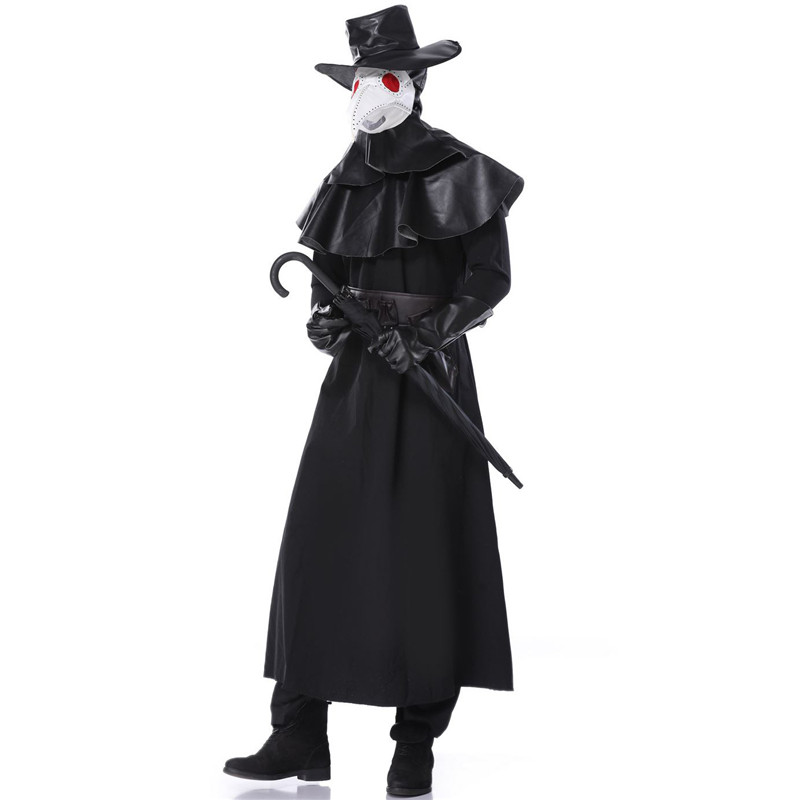 Deluxe Plague Doctor Costume Adult Black Halloween Cosplay Robe Gothic Bird Beak Schnabel Mask Carnival Hat - 7