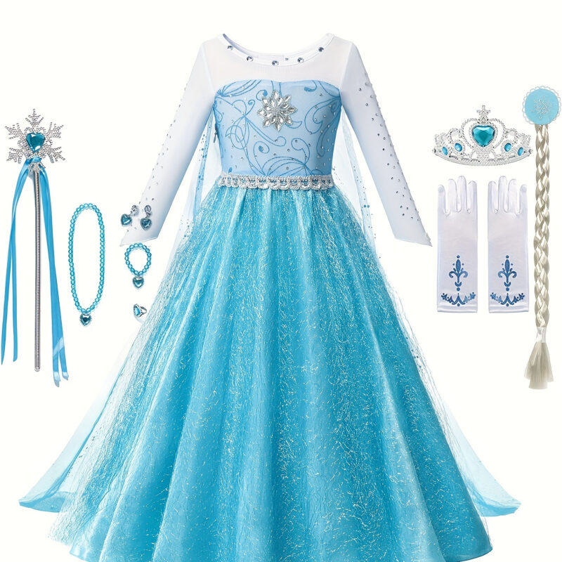 Ice Queen Princess Sequined Cosplay Dress For Girls Halloweenbirthday Party Outfit