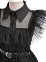 Girls 3piece Halloween Cosplay Set Black Tutu Dress Wig Belt - 4
