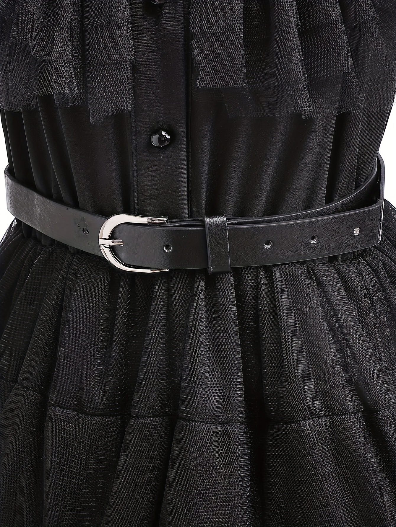 Girls 3piece Halloween Cosplay Set Black Tutu Dress Wig Belt - 12