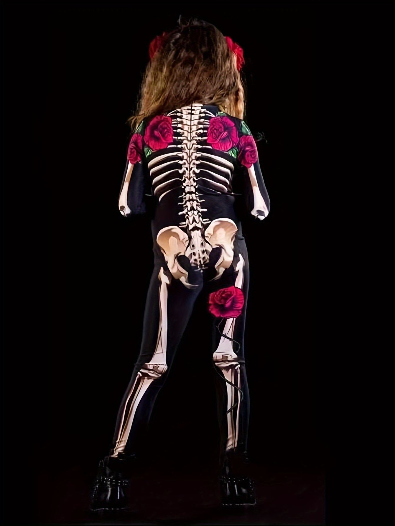 Girls Gothic Skeleton Roses Long Sleeve Halloween Jumpsuit - 11