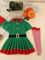 Unisex Kids Elf Costume Dress Set For Christmas Spring Fall Parties - 2
