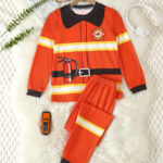 2pcs Boys Fireman Themed Long Sleeve Top Pants Set Winter Outfit