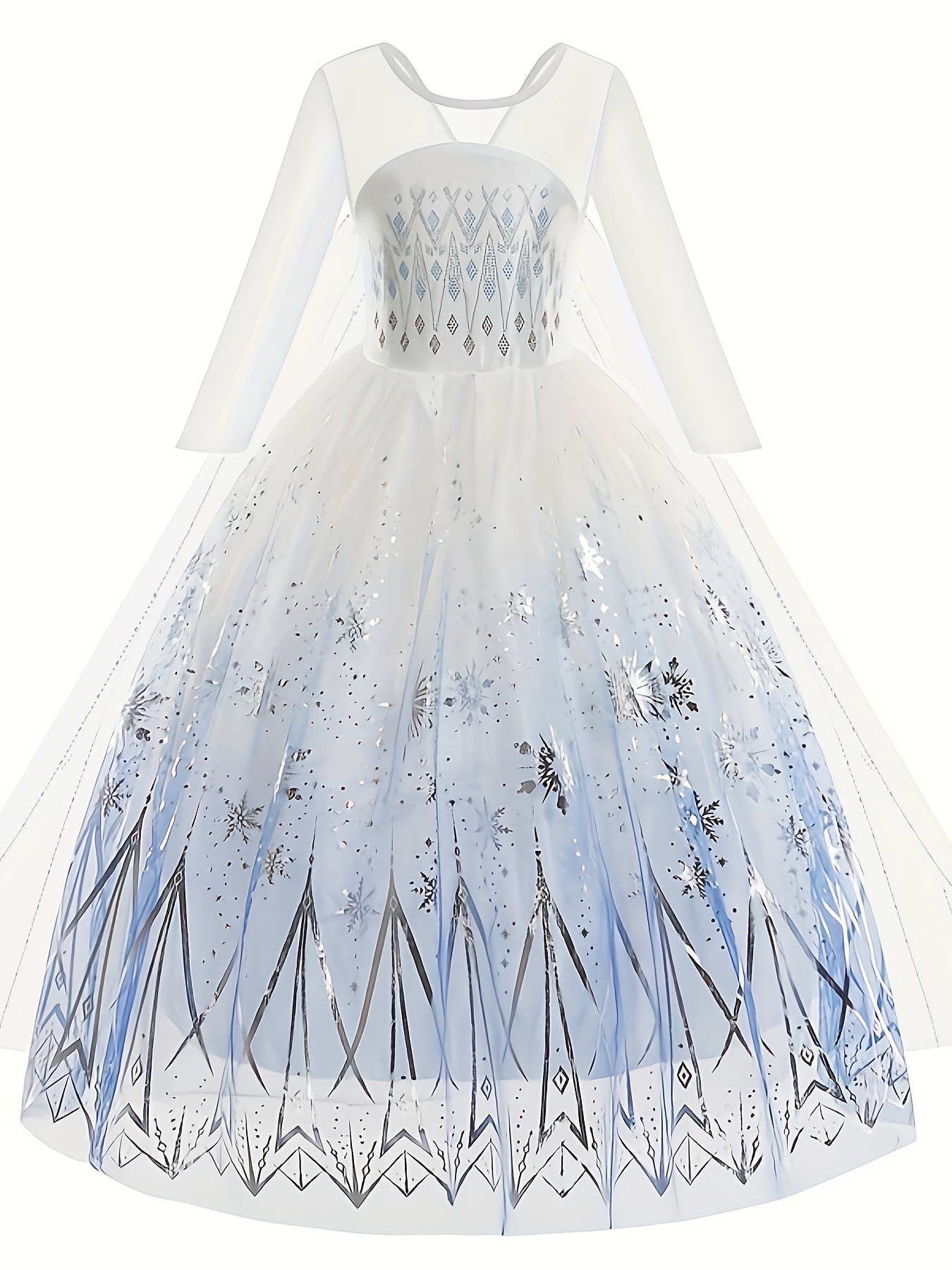 Girls Snowflake Patterned Princess Dress With Mesh Sleeves And Cape - 6