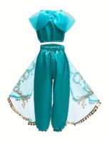 Princess Cold Shoulder Top Mesh Jogger Pants Set For Girls - 3
