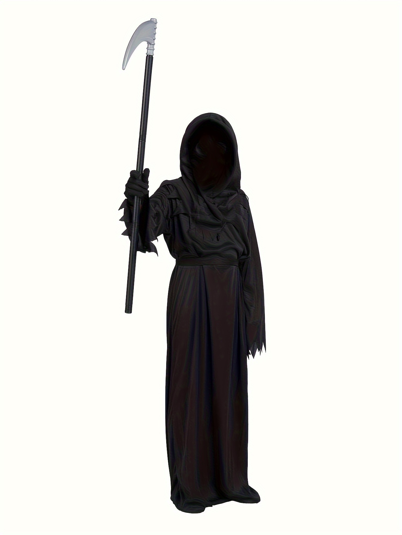 Kids Halloween Grim Reaper Costume Set Hooded Cape Scythe Gloves - 9