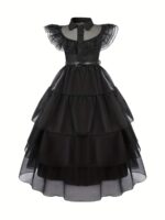 Girls Black Tulle Tutu Halloween Costume Dress With Belt - 6