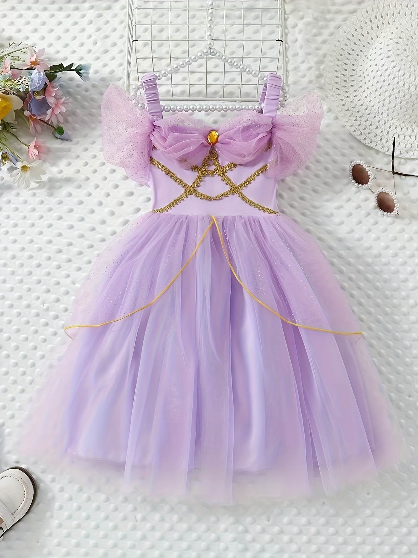 Girls Princess Tutu Dress Sleeveless Solid Color Party Performance Wear - 2