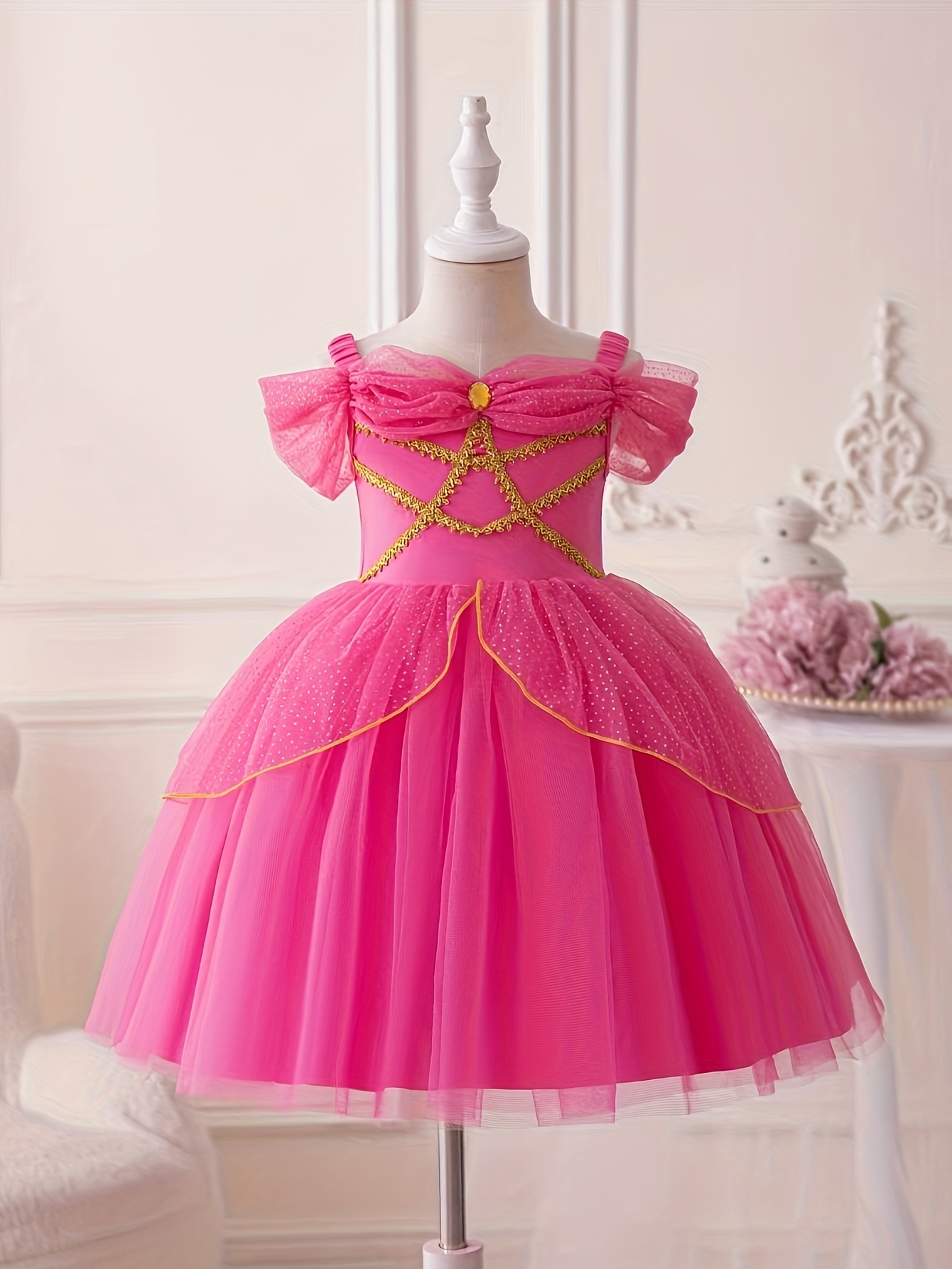 Girls Princess Tutu Dress Sleeveless Solid Color Party Performance Wear - 3