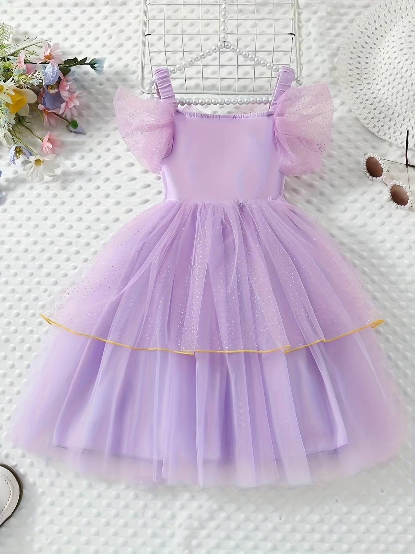 Girls Princess Tutu Dress Sleeveless Solid Color Party Performance Wear - 4