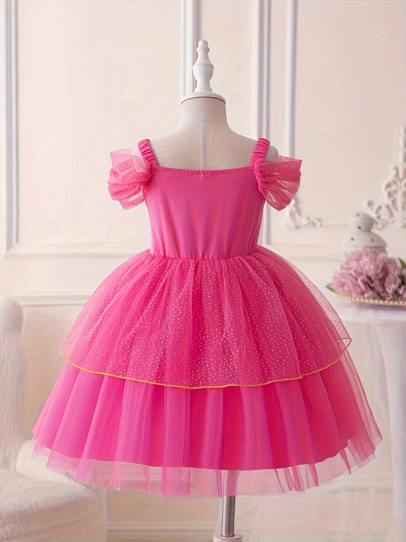 Girls Princess Tutu Dress Sleeveless Solid Color Party Performance Wear - 5