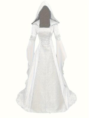 Womens Gothic Medieval Hooded Dress With Corset Renaissance Victorian Halloween Costume - 2