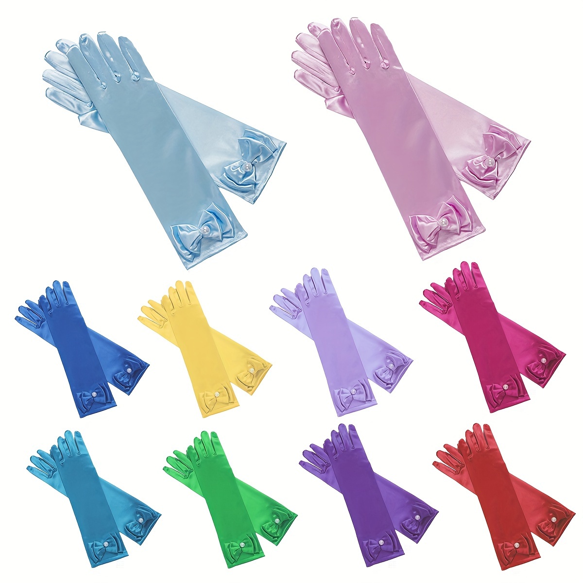 Girls Princess Gloves With Bow Faux Pearl For Birthday Cosplay - 33